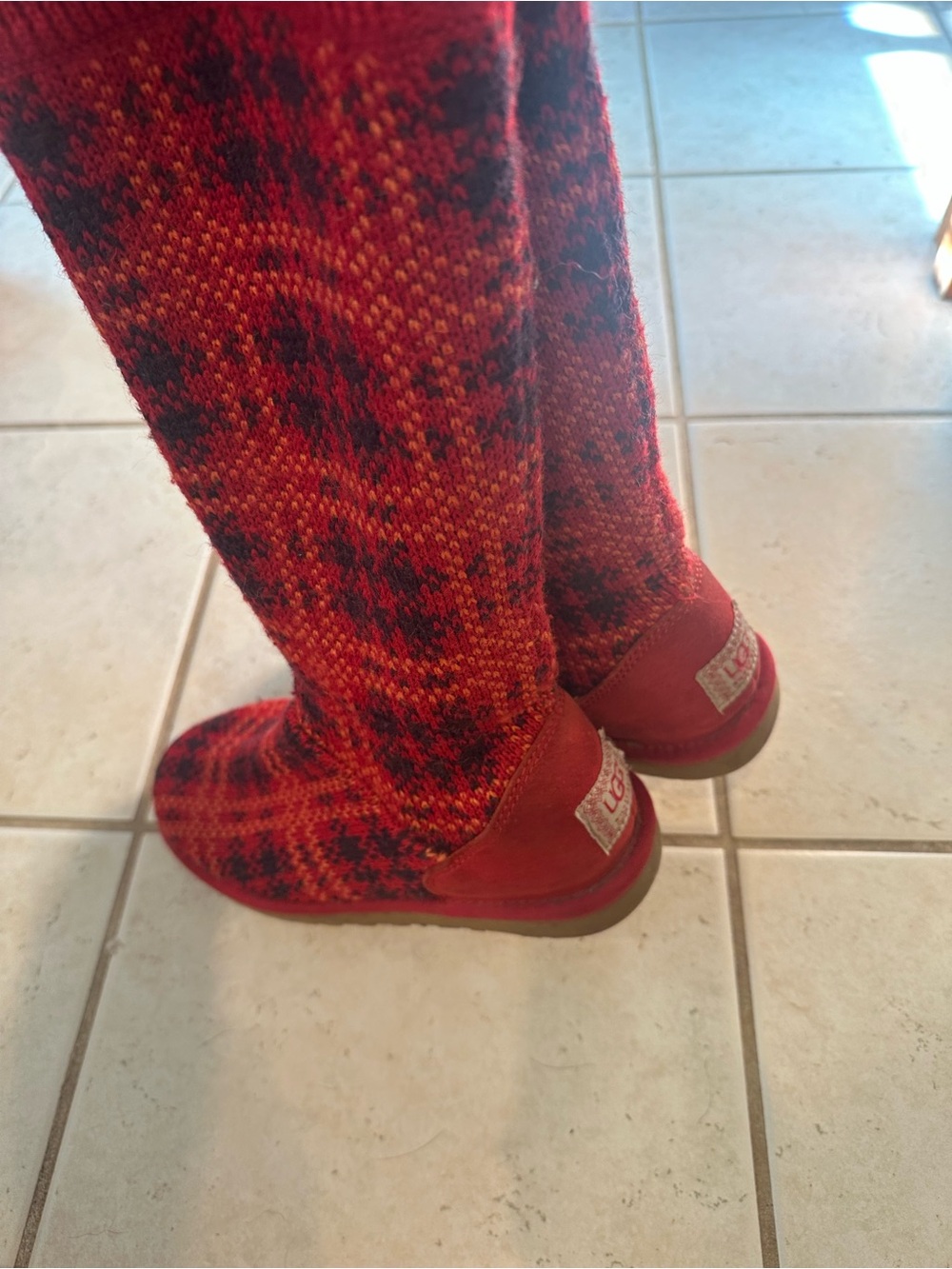 UGG Red plaid Multicolor Knit Tall Slipper Boots